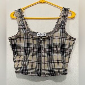 Hollister Women's Plaid Tank Top - Black and Cream